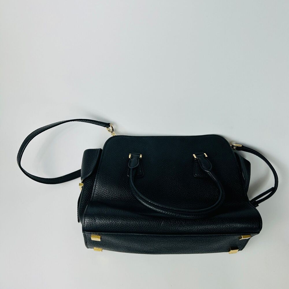 Michael Kors Black Pebbled Leather Handbag Crossbody Satchel Tote Gold Hardware - Picture 9 of 15